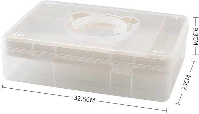 【2段式・大容量】 収納ボックス 整理ボックス 裁縫箱 文房具収納 卓上収納 小物入れ 仕切りトレイ付き 取っ手付き A4サイズ対応 プラスチック 多機能 おしゃれ 蓋付き 防塵 (ホワイト/ブルー)