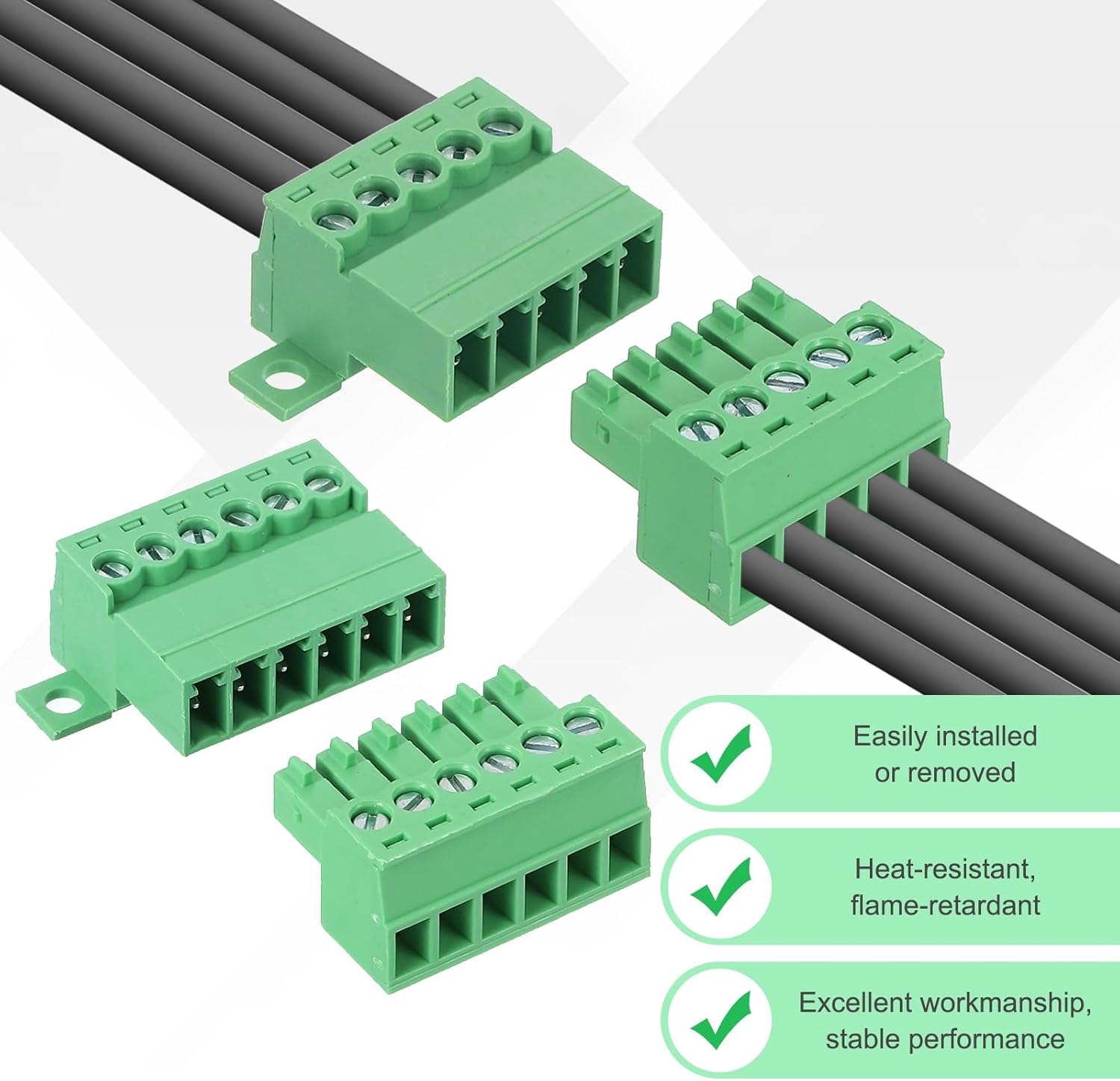 PCB端子台 プラグイン式スクリュー端子台 3.5mmピッチ 6極 2個セット 300V 8A 直型 ピンヘッダー付き 産業用 電子基板接続用